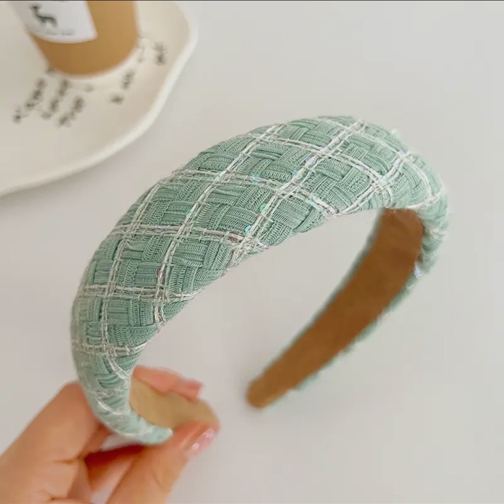 Tweed Sequin Padded Headband - Light Green - NWT - Great Gift!